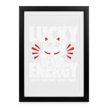 Énergie Chanceuse Chat Cool - Affiche encadrée (27 × 37 cm) - noir - Devant