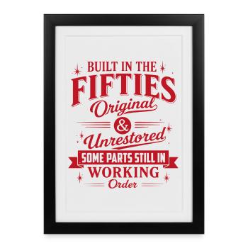 Drôle de dicton d’anniversaire des années 50 - Affiche encadrée (27 × 37 cm) - noir - Devant