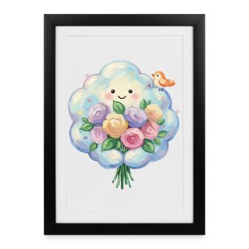 Cute Cloud with Flowers - Framed poster (27 × 37 cm) - black - Front