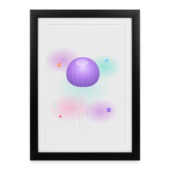Méduses néon cosmiques - Affiche encadrée (27 × 37 cm) - noir - Devant