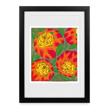 Golden Roses on Crimson Ground - Framed poster (27 × 37 cm) - black - Front