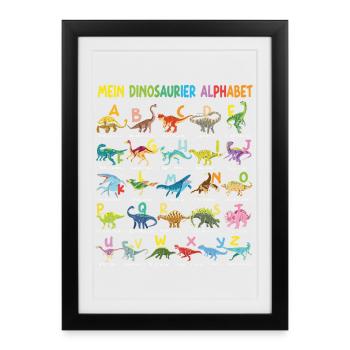 Dinosaurier Alphabet ABC Kinder Lernen Dino Motiv - Gerahmtes Poster (27 × 37 cm) - Schwarz - Vorne