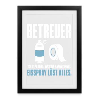 Betreuer Shirt – Repariere, was ihr kaputtspielt - Gerahmtes Poster (27 × 37 cm) - Schwarz - Vorne