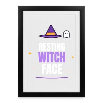 Resting Witch Face Halloween Witch Hat Ghost Funny - Gerahmtes Poster (27 × 37 cm) - Schwarz - Vorne