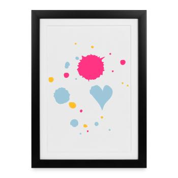 Gouttes de peinture et un coeur - Affiche encadrée (27 × 37 cm) - noir - Devant