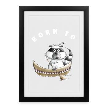 Pour la pagaie ou l’aviron Né cadeau de raton laveur - Affiche encadrée (27 × 37 cm) - noir - Devant