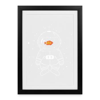 Astronaute avec un poisson rouge - Affiche encadrée (27 × 37 cm) - noir - Devant