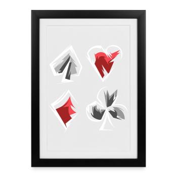 Skat Poker Jeu de Cartes Jeu Couleurs Coeur de Pique Caro - Affiche encadrée (27 × 37 cm) - noir - Devant
