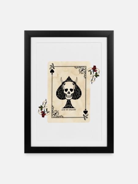 Todeskarte / Pik-Ass - Gerahmtes Poster (27 × 37 cm) - Schwarz