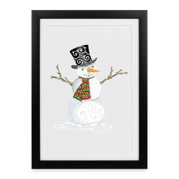 Bonhomme de neige Swirly heureux - Affiche encadrée (27 × 37 cm) - noir - Devant