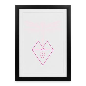 Dragonfly tatouage ailes ange libellule coeur femme rose - Affiche encadrée (27 × 37 cm) - noir - Devant