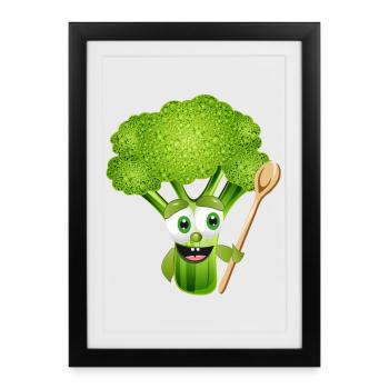 BD drôle brocolis avec cuillère à soupe - Affiche encadrée (27 × 37 cm) - noir - Devant
