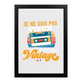 Cassette Vintage Arc ciel Nostalgie - Affiche encadrée (27 × 37 cm) - noir - Devant