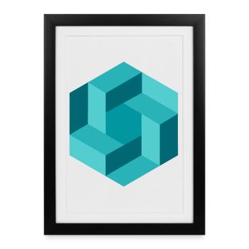Abstract geometry in blue - Framed poster (27 × 37 cm) - black - Front