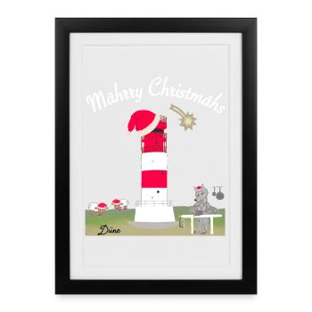 Leuchtturm Düne, Helgoland, Weihnachten - Gerahmtes Poster (27 × 37 cm) - Schwarz - Vorne