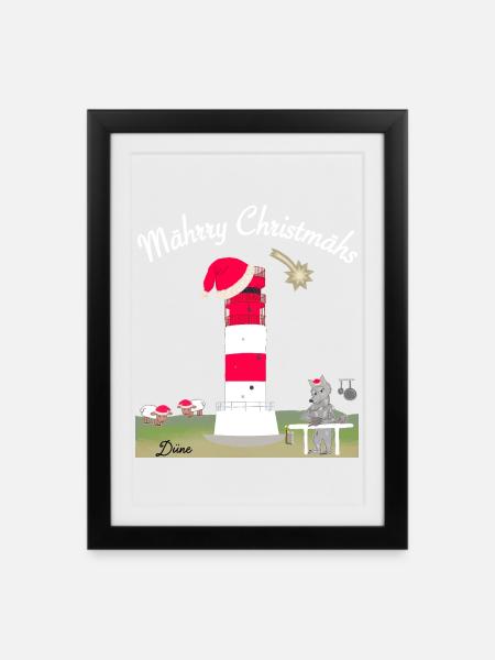 Leuchtturm Düne, Helgoland, Weihnachten - Gerahmtes Poster (27 × 37 cm) - Schwarz