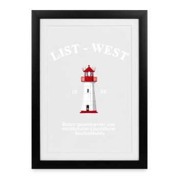 Lighthouse List-West, drawing with information - Framed poster (27 × 37 cm) - black - Front