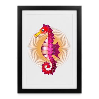 cute radiant seahorse in comic style - Framed poster (27 × 37 cm) - black - Front