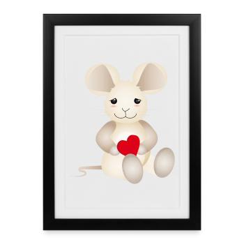 Souris sucrée avec un cœur pour la Saint-Valentin - Affiche encadrée (27 × 37 cm) - noir - Devant