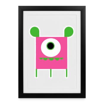 Monstre Cyclope Rose | Extraterrestre carré drôle - Affiche encadrée (27 × 37 cm) - noir - Devant