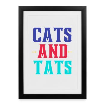 Cats and Tattoos – Colorful Typo - Framed poster (27 × 37 cm) - black - Front