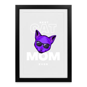 Meilleure Maman Chat violet - Affiche encadrée (27 × 37 cm) - noir - Devant