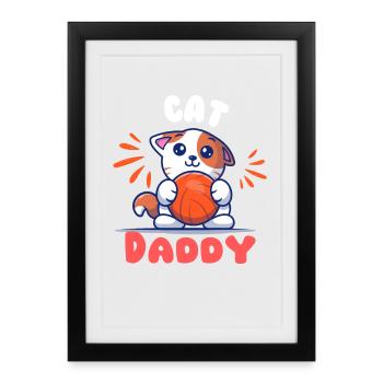 Chaton Tendre Avec Balle Orange - Affiche encadrée (27 × 37 cm) - noir - Devant