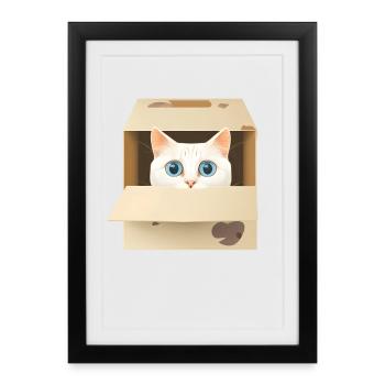 Chaton Curieux en Boîte - Affiche encadrée (27 × 37 cm) - noir - Devant