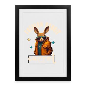 Lapin urbain en veste orange - Affiche encadrée (27 × 37 cm) - noir - Devant