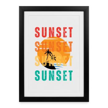 Sunset Palm Gradient - Gerahmtes Poster (27 × 37 cm) - Schwarz - Vorne