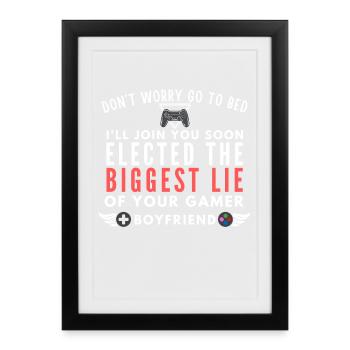 Petit ami gamer Lie Tee - Affiche encadrée (27 × 37 cm) - noir - Devant