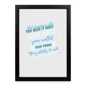 Keys Wallet Phone Quote Tee Art - Framed poster (27 × 37 cm) - black - Front
