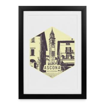 Ascona City Scene Vintage Stamp - Framed poster (27 × 37 cm) - black - Front
