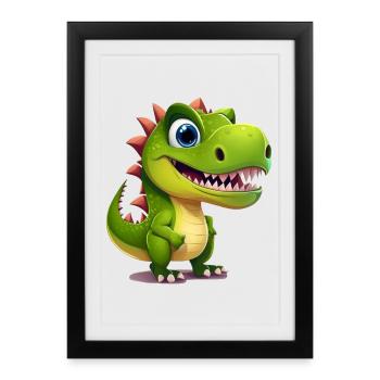 Design de T-shirt Dino Sourire Vert Soleil - Affiche encadrée (27 × 37 cm) - noir - Devant