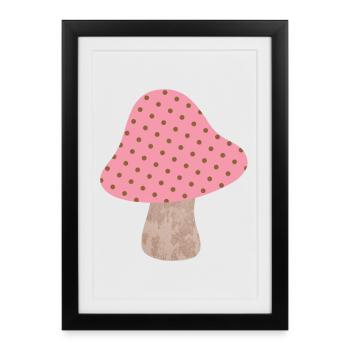 Champignon Points Motif Points Rose Fille Chanceux - Affiche encadrée (27 × 37 cm) - noir - Devant