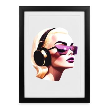 Femme rétro futuriste avec des écouteurs - Affiche encadrée (27 × 37 cm) - noir - Devant