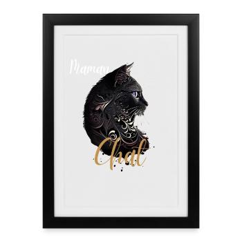 Chat Maman Ornemental Noir Doré - Affiche encadrée (27 × 37 cm) - noir - Devant