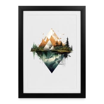 Geometric Mountains and Reflections - Framed poster (27 × 37 cm) - black - Front
