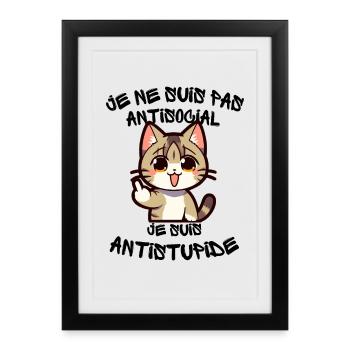 Chat coquin doigt levé - Affiche encadrée (27 × 37 cm) - noir - Devant