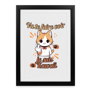 Chat kawaii provocateur - Affiche encadrée (27 × 37 cm) - noir - Devant