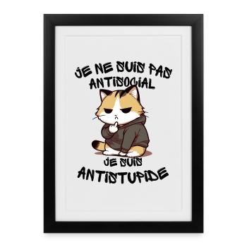Chat Rebelle Hoodie Grinçant - Affiche encadrée (27 × 37 cm) - noir - Devant