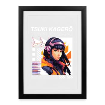 Héroïne Néo-Cyber Anime DJ - Affiche encadrée (27 × 37 cm) - noir - Devant