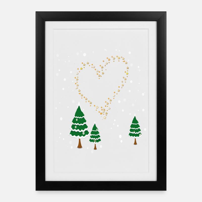 Winterwald Herz Sterne - Gerahmtes Poster (27 × 37 cm) - Schwarz