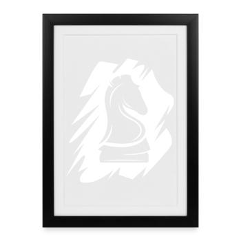 Icône de logo d’échecs coup de pinceau illustration de cheval - Affiche encadrée (27 × 37 cm) - noir - Devant
