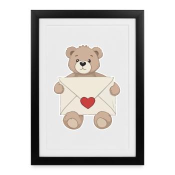 Teddy Bear with Love Letter Heart Love - Framed poster (27 × 37 cm) - black - Front