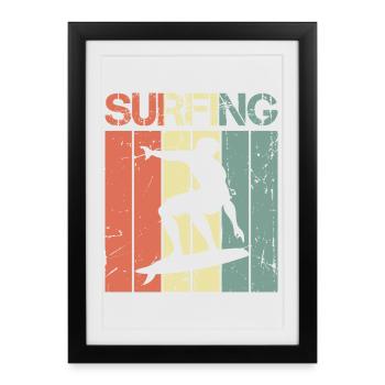 Planche de surf vintage - Affiche encadrée (27 × 37 cm) - noir - Devant