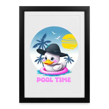Canard mignon avec anneau de natation rose - Affiche encadrée (27 × 37 cm) - noir - Devant