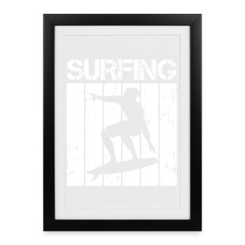 Surfeur rétro - Affiche encadrée (27 × 37 cm) - noir - Devant