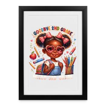 Au revoir Fille de dessin animé de 2e année - Affiche encadrée (27 × 37 cm) - noir - Devant