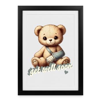 Teddy apporte du réconfort - jouet câlin avec un bras plâtré - Affiche encadrée (27 × 37 cm) - noir - Devant